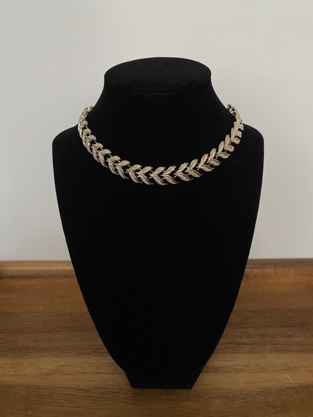 Vintage Silver Tone Chevron Statement Collar Necklace